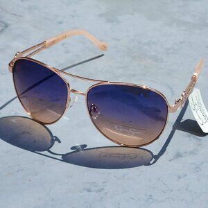 Jessica Simpson J6219 Rose Gold, Blue Lens Aviator Women Sunglasses New